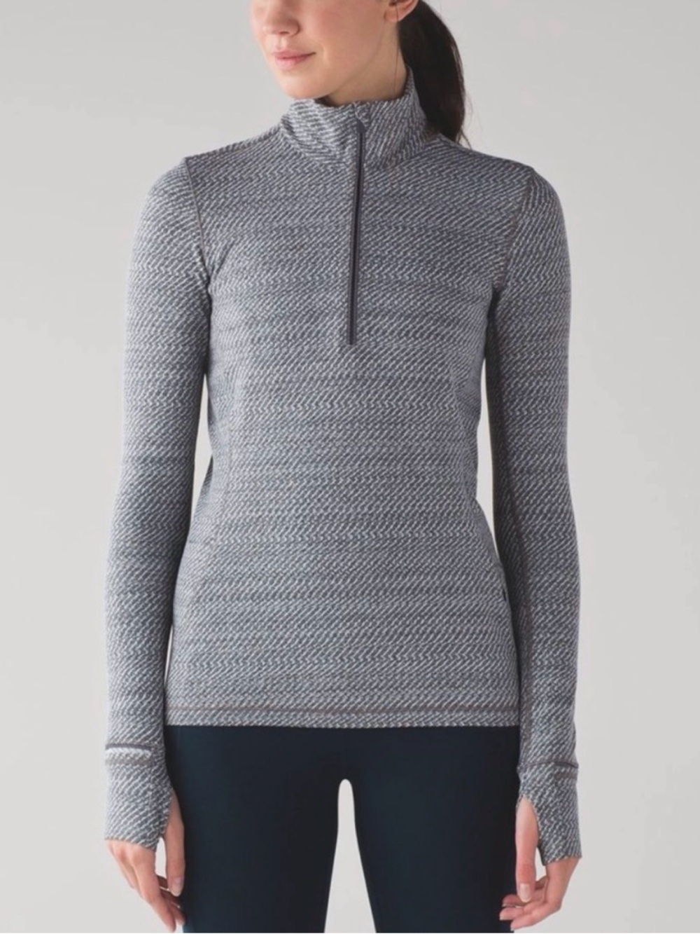 Lululemon Outrun 1/2 Zip Pullover Hazy Heather Heathered White Black Grey 4